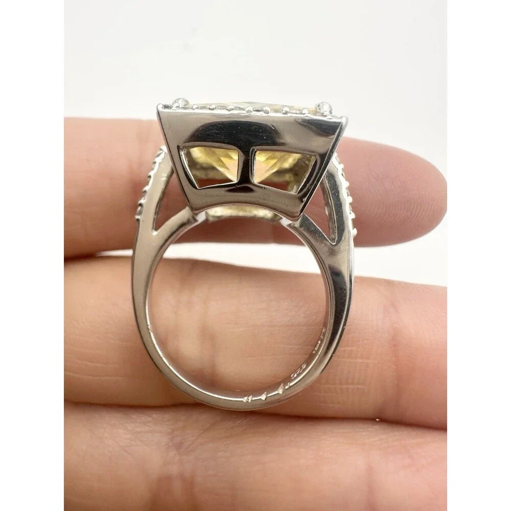 E.pearl 925 Sterling Silver Simulated Canary Diamond Cocktail Ring Size 6.75